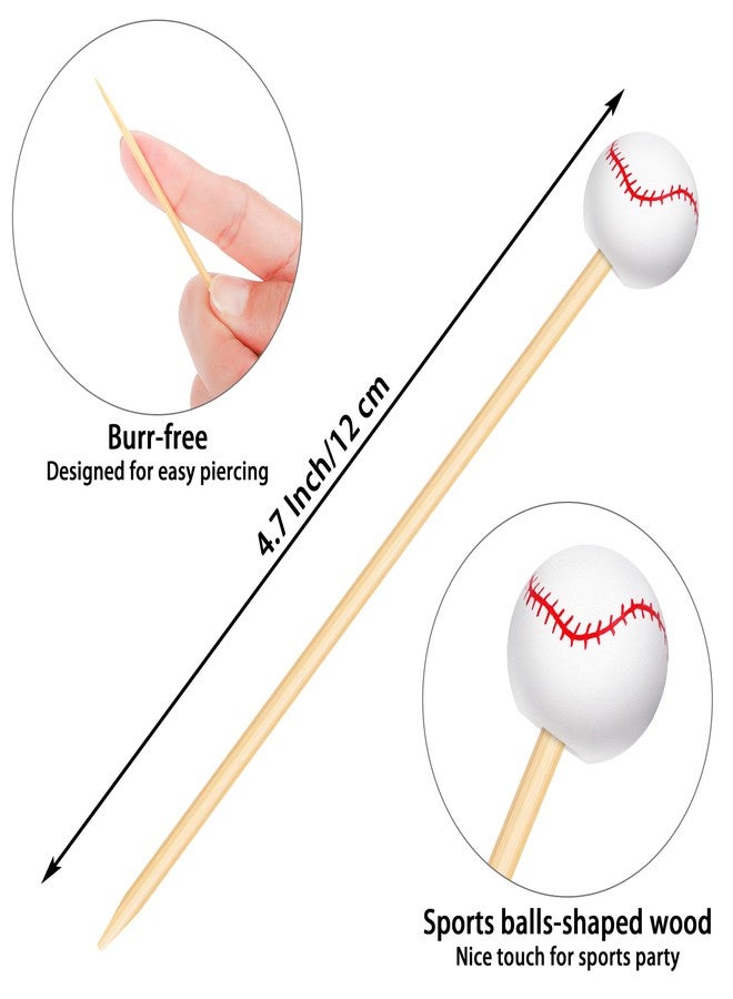 Aodaer 100 Pieces Baseball Bamboo Cocktail Picks 4.7 Inch Decorative Sports Ball End Cocktail Skewers Wooden Decorative Fruit Toothpicks Fruits Sandwich Buffets Party Supplies - Image 2